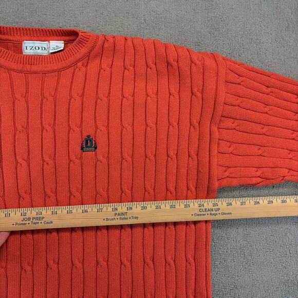 Vintage IZOD Sweater Men XL Orange Cotton Heavy Cable Knit Made In The USA Crest - Picture 5 of 7